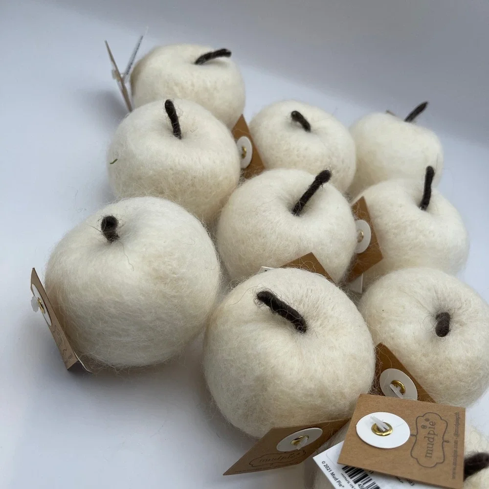 Mud Pie Cream Felted Wool Apple Bowl Filler Set of 10 Farmhouse Decor DGYQ-21321